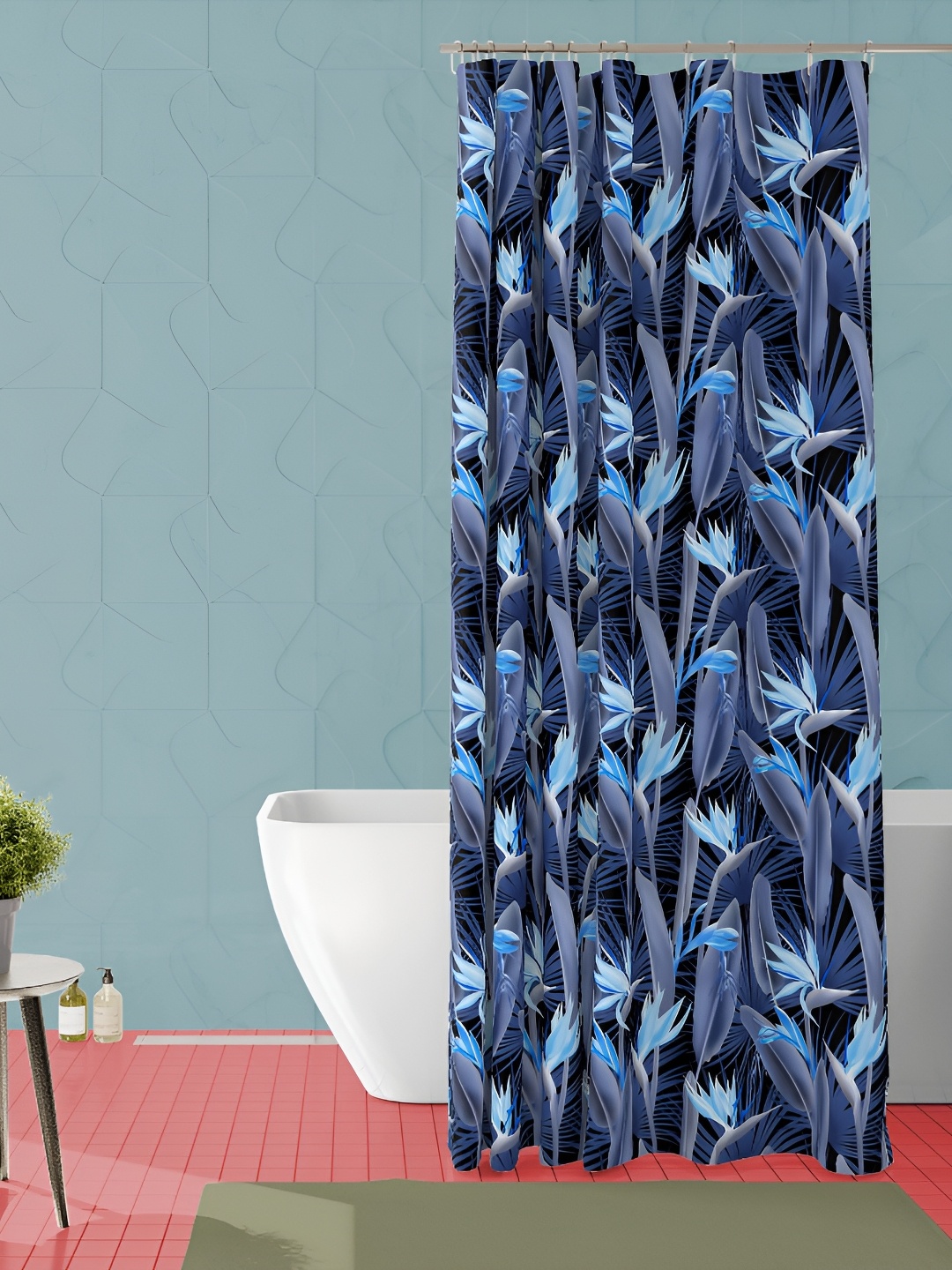 

ArtzFolio Blue & Black Floral Printed Waterproof Shower Curtain