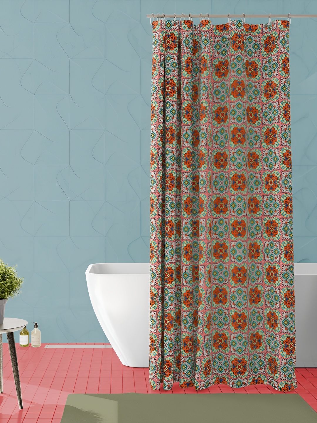 

ArtzFolio Orange & Green Printed Waterproof Shower Curtain
