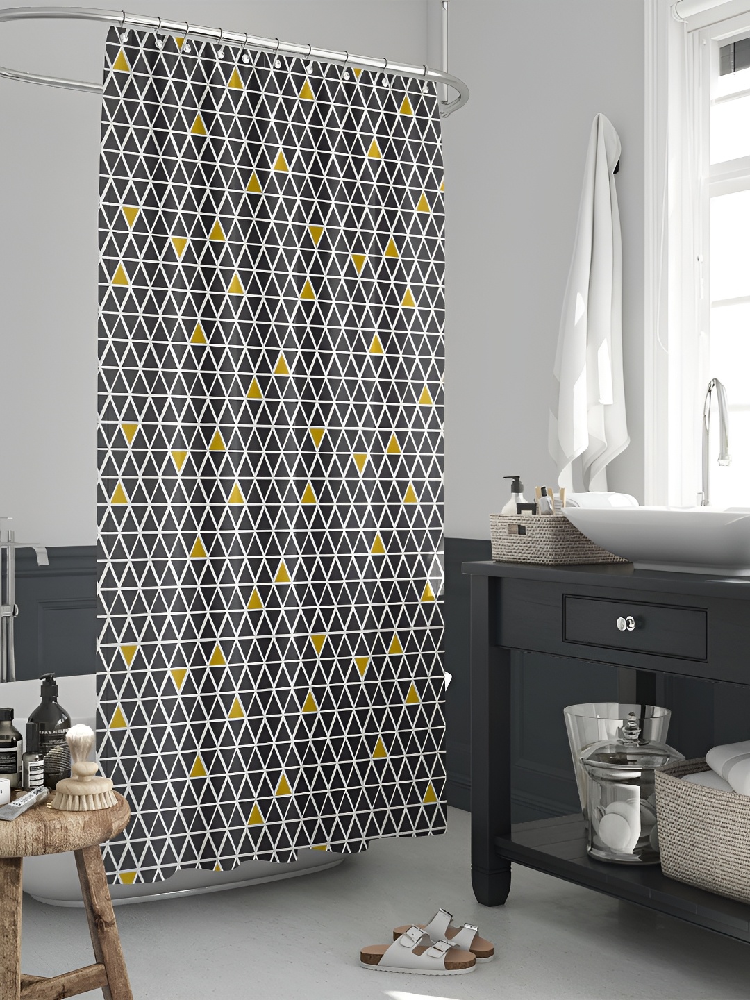 

ArtzFolio Black & White Geometric Printed Water Proof Shower Curtain