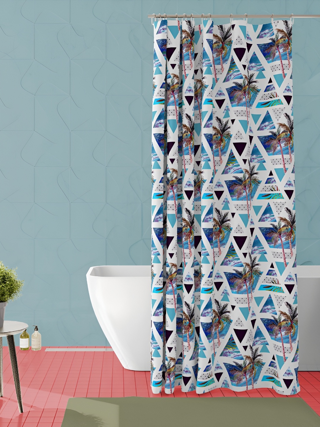 

ArtzFolio White & Blue Geometric Printed Waterproof Shower Curtain