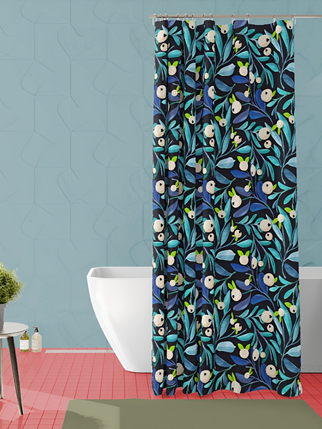 

ArtzFolio Black & Blue Floral Printed Waterproof Shower Curtain