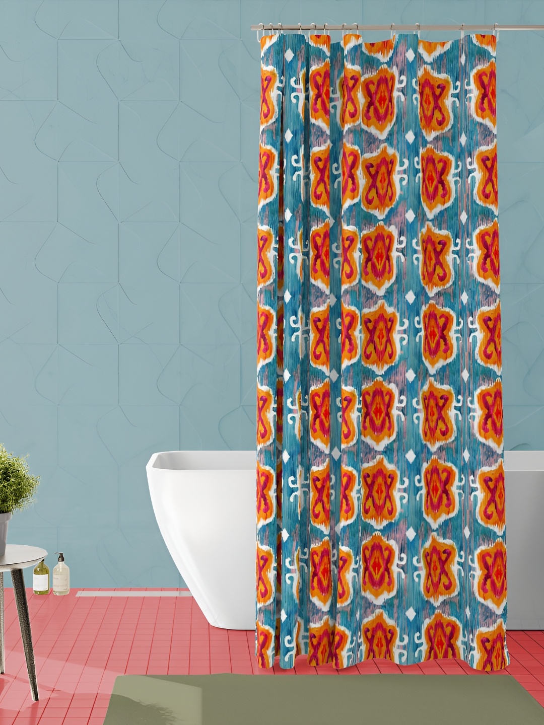 

ArtzFolio Blue & Orange Coloured Ethnic Motifs Printed Waterproof Shower Curtain