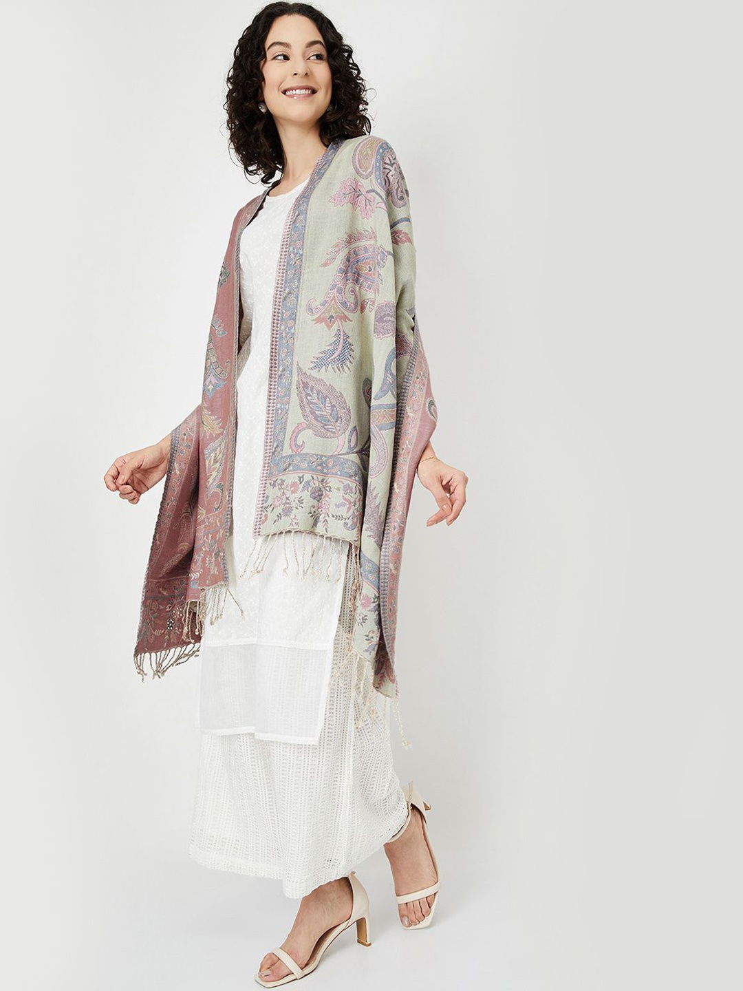 

max Floral Woven Design Shawl, Pink