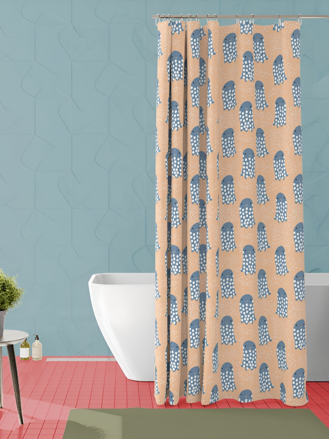 

ArtzFolio Grey & Peach-Coloured Printed Water Proof Shower Curtain
