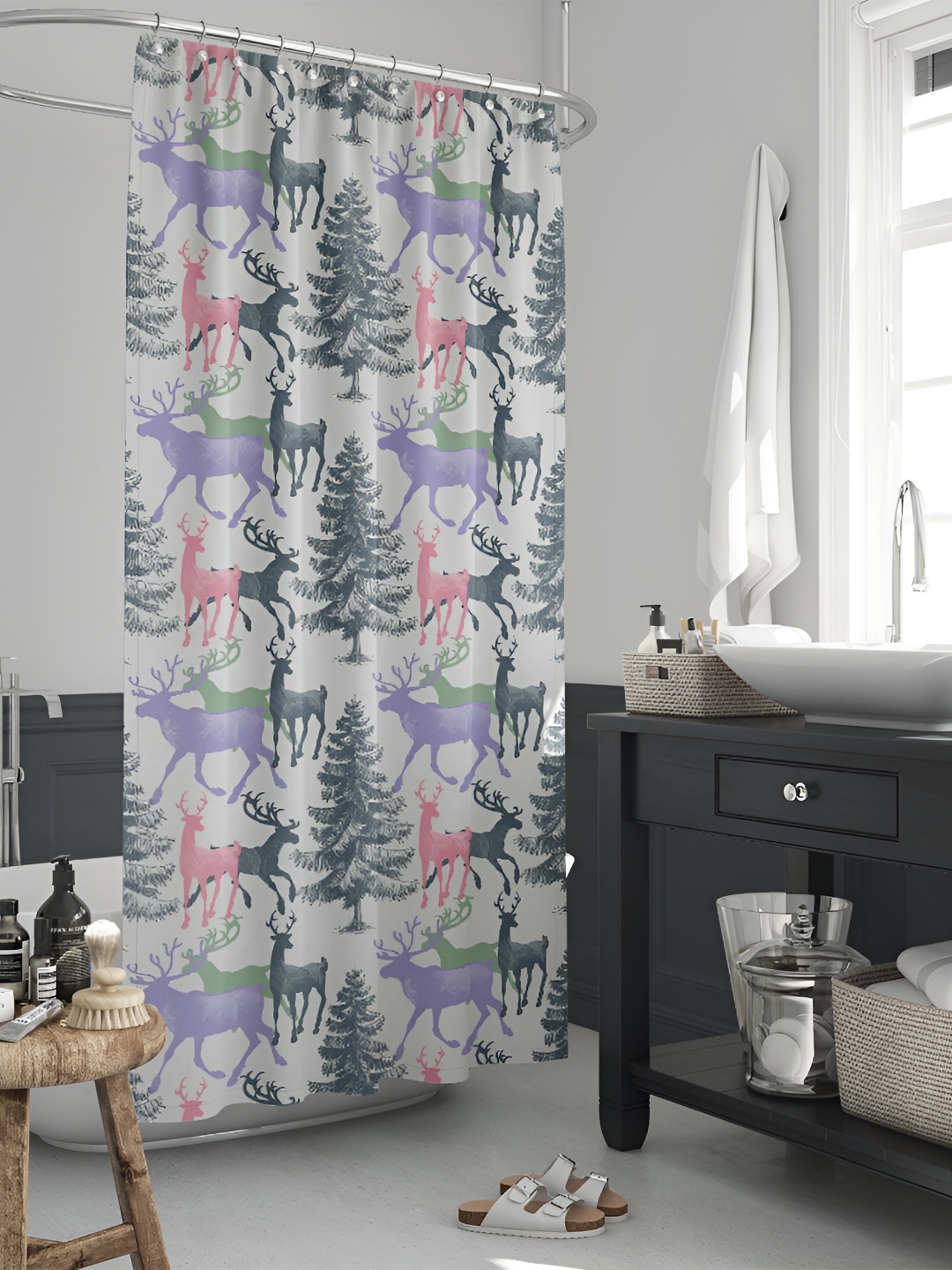 

ArtzFolio White & Pink Printed Waterproof Shower Curtain