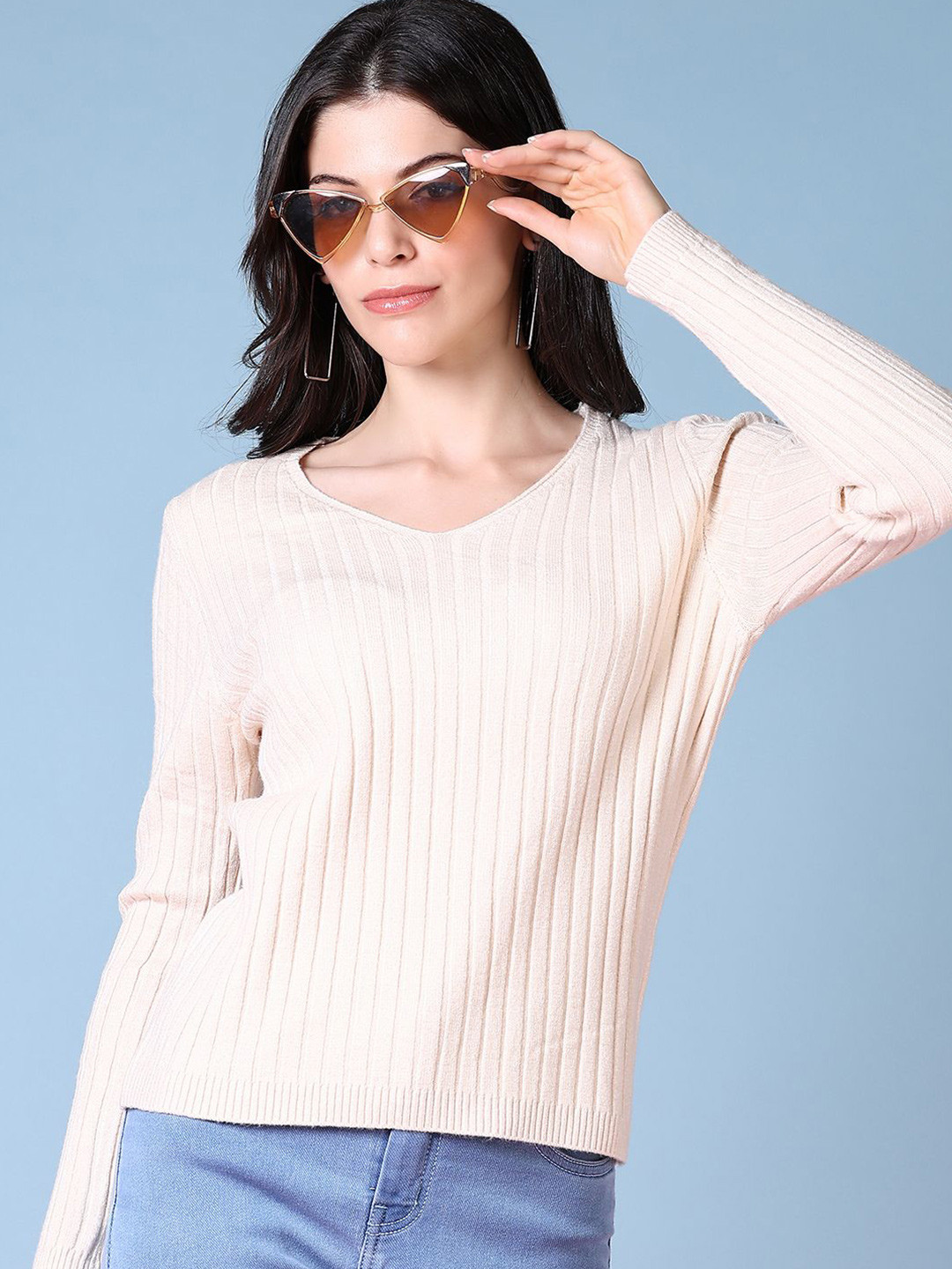 

V-Mart Women Striped Pullover, Off white