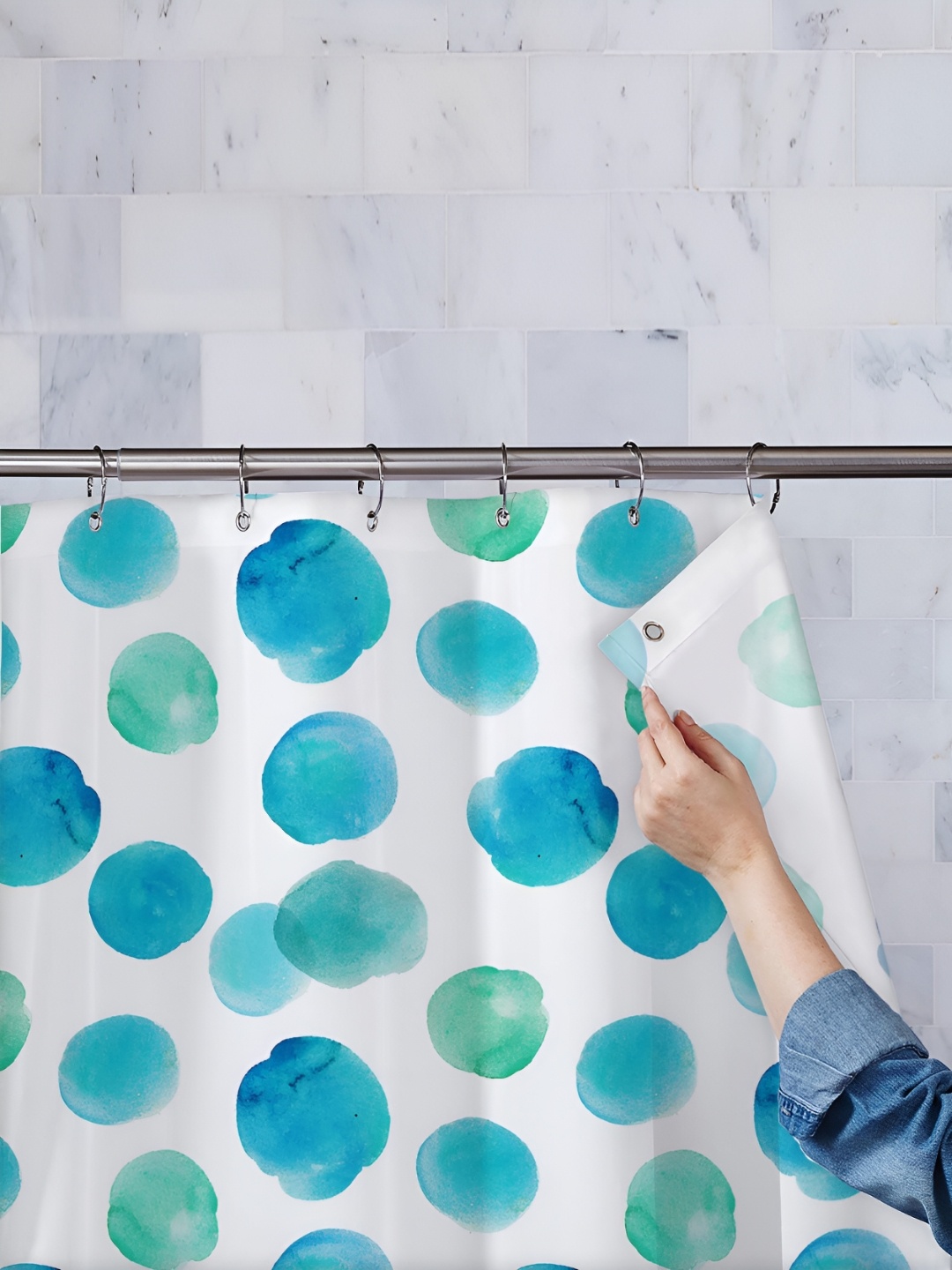 

ArtzFolio Blue & White Printed Waterproof Shower Curtain