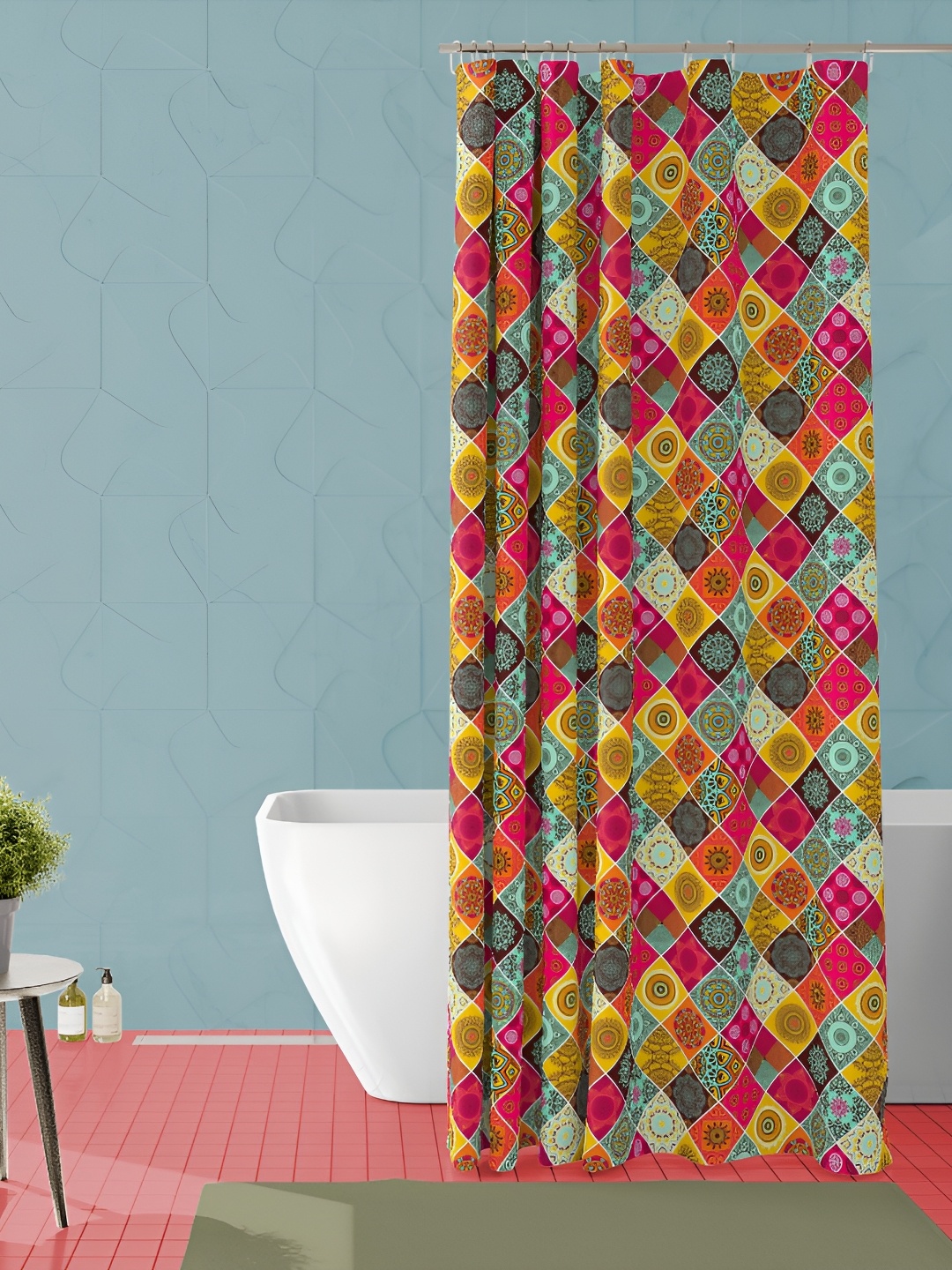 

ArtzFolio Yellow & Pink Printed Waterproof Shower Curtain