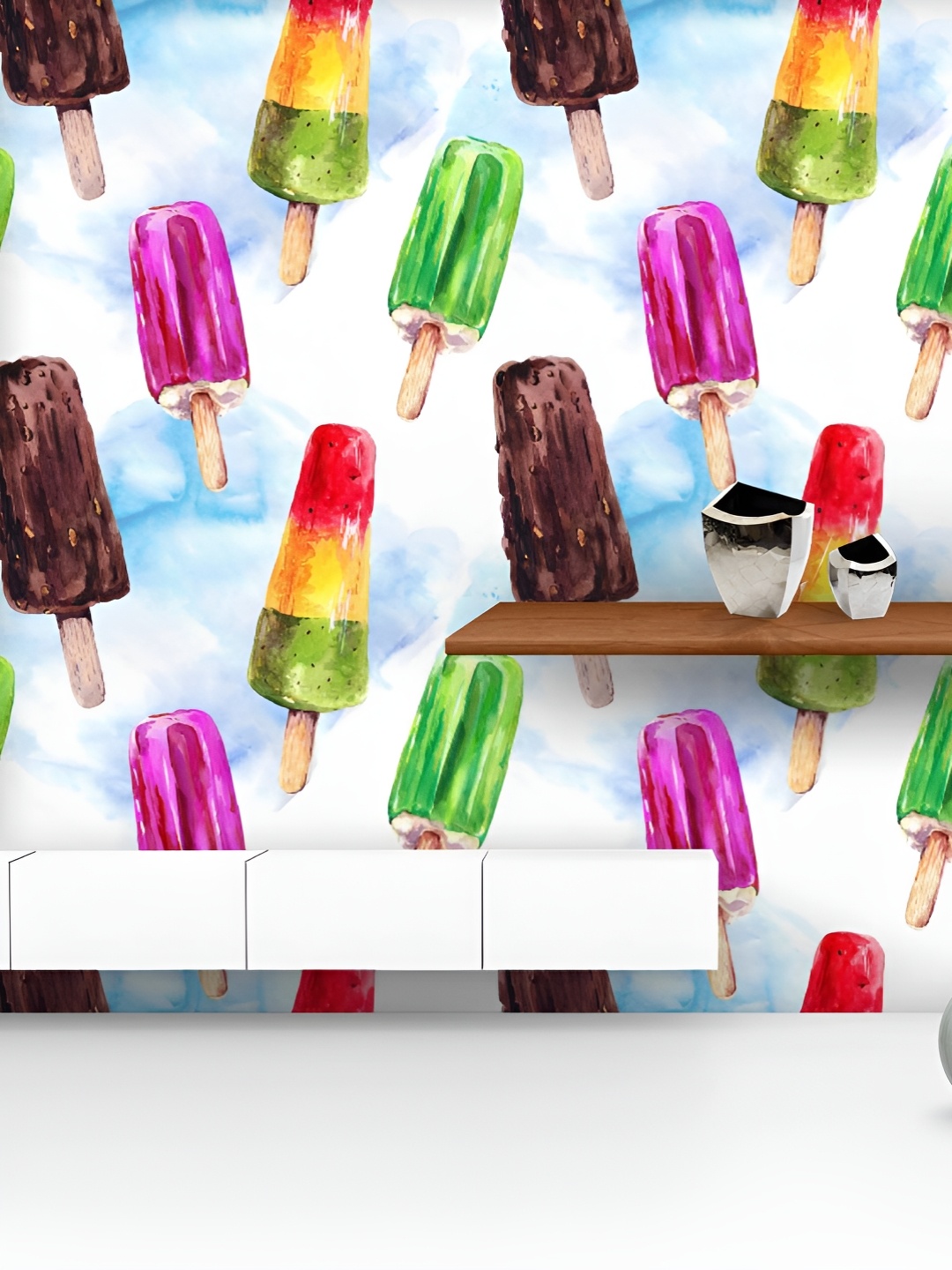 

ArtzFolio Printed UV-Resistant Anti-Bacterial Watercolor Ice Cream Peel & Stick Wallpaper, Multi