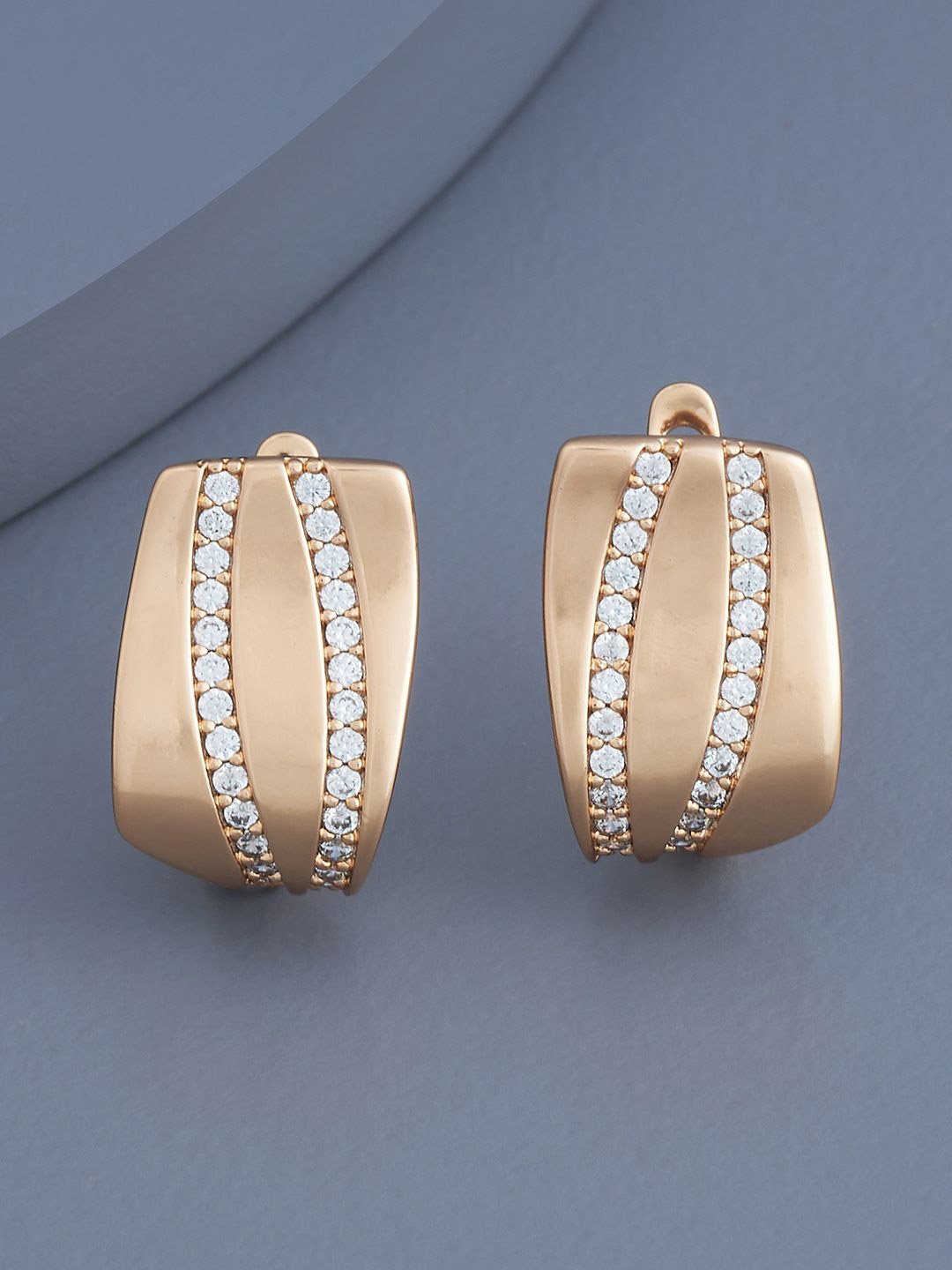 

Kushal's Fashion Jewellery Gold-Plated Zircon Geometric Hoop Earrings