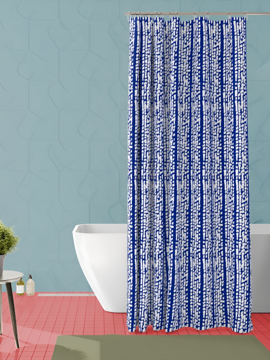 

ArtzFolio Blue & White Printed Waterproof Shower Curtain