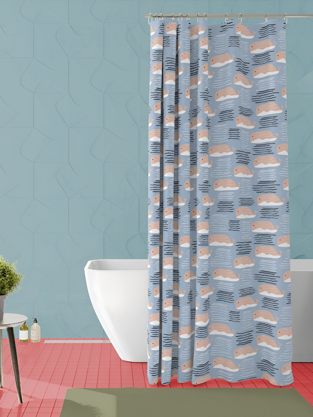 

ArtzFolio Blue & Black Printed Waterproof Shower Curtain