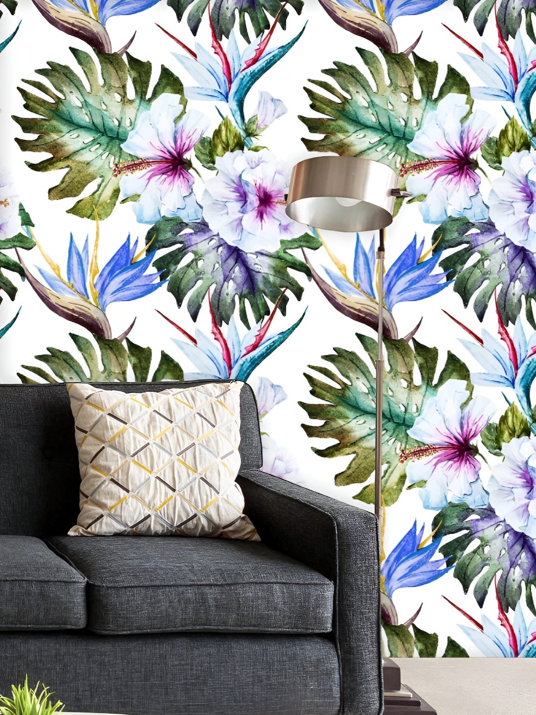 

ArtzFolio Printed UV-Resistant Anti-Bacterial Watercolor Hibiscus Peel & Stick Wallpaper, Multi