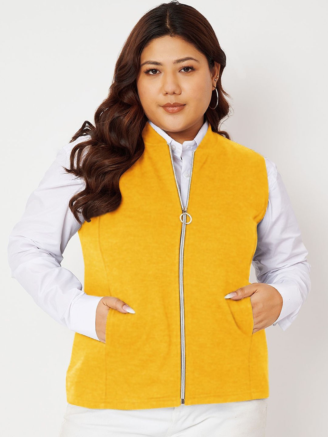 

BRINNS Collarless Tailored Jacket, Mustard