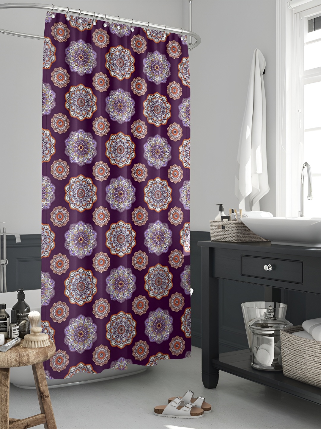 

ArtzFolio Purple & White Printed Waterproof Shower Curtain