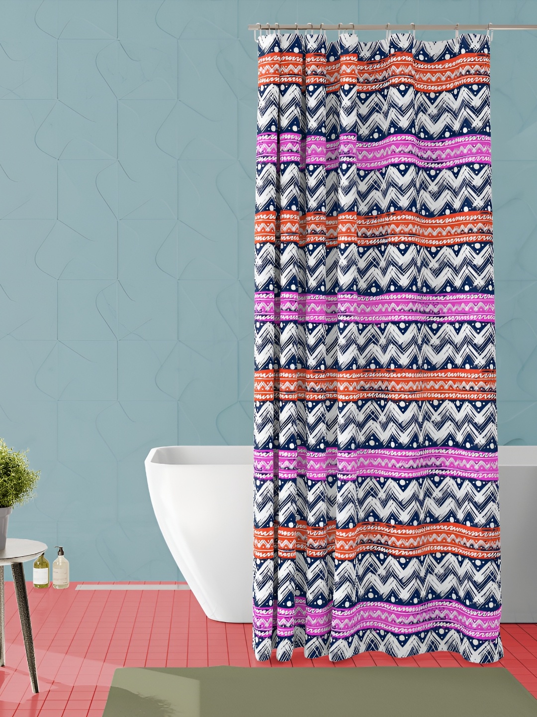 

ArtzFolio White & Pink Geometric Printed Waterproof Shower Curtain