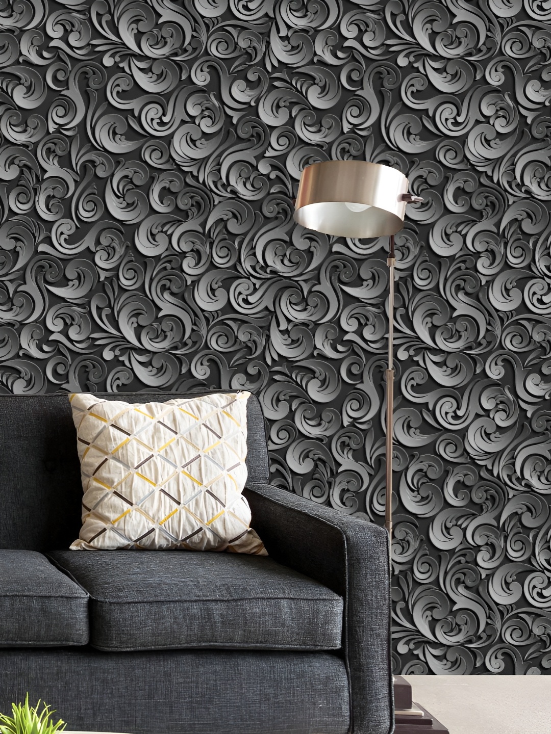 

ArtzFolio Printed UV-Resistant Anti-Bacterial Abstract Black Floral Pattern Peel & Stick Wallpaper, Multi