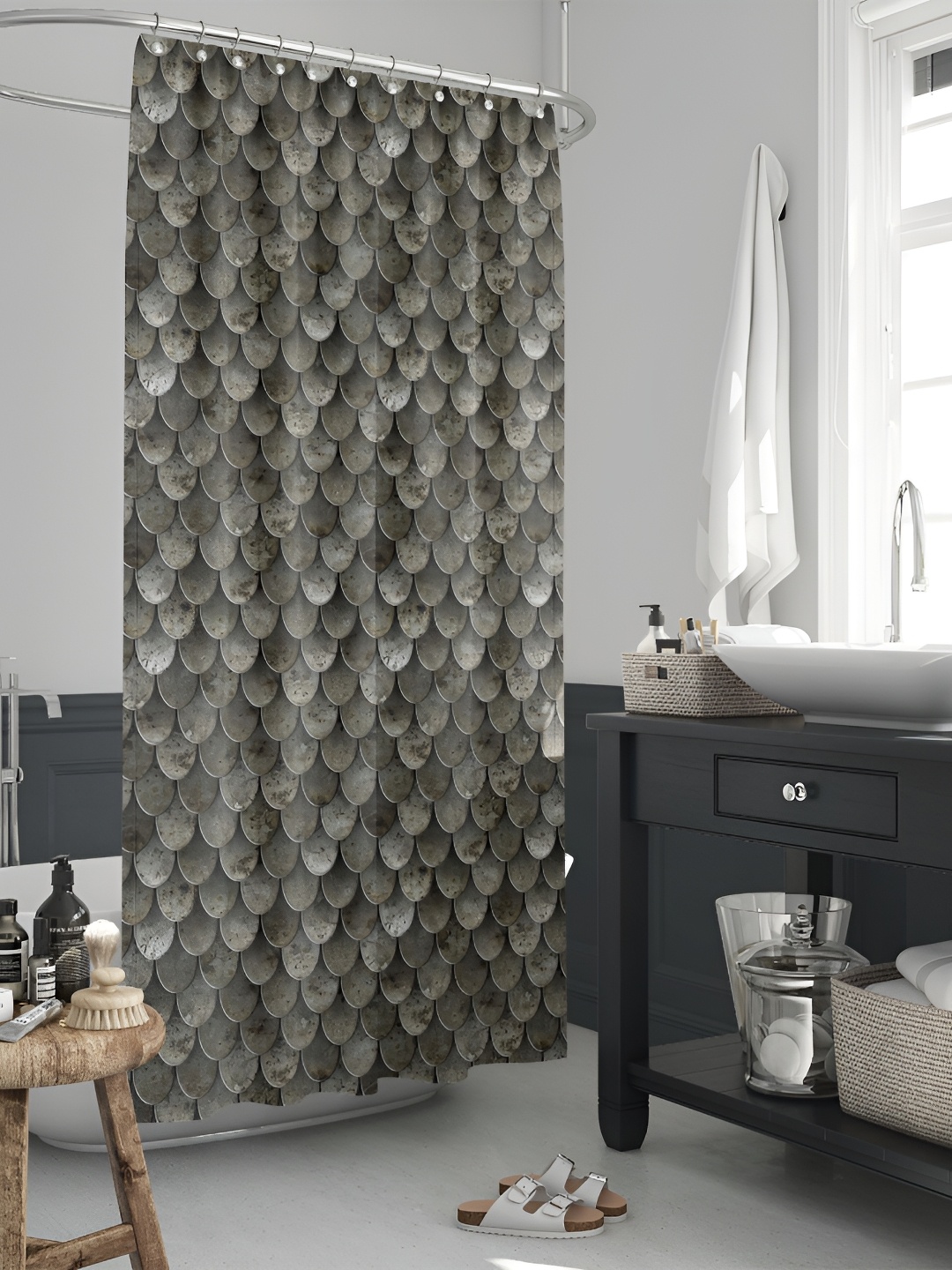 

ArtzFolio Grey & Black Geometric Printed Waterproof Shower Curtain