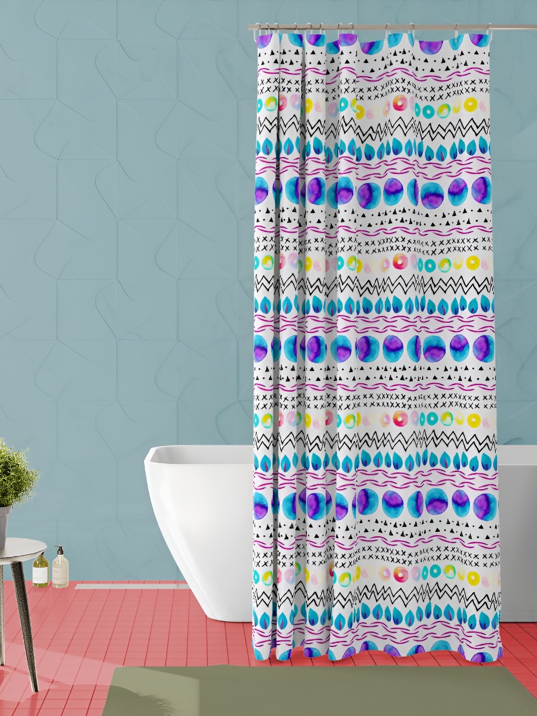 

ArtzFolio Blue and White Geometric Printed Waterproof Shower Curtain