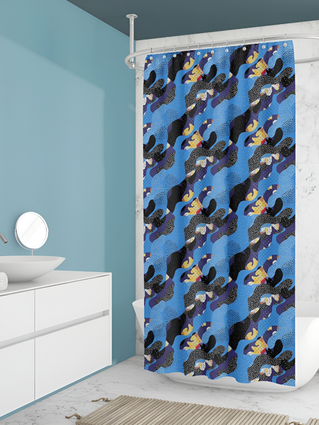 

ArtzFolio Blue & Black Floral Printed Waterproof Shower Curtain