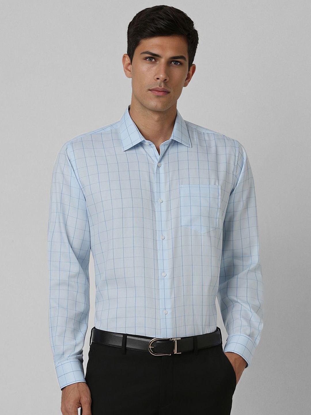 

Van Heusen Men Spread Collar Windowpane Checked Cotton Formal Shirt, White