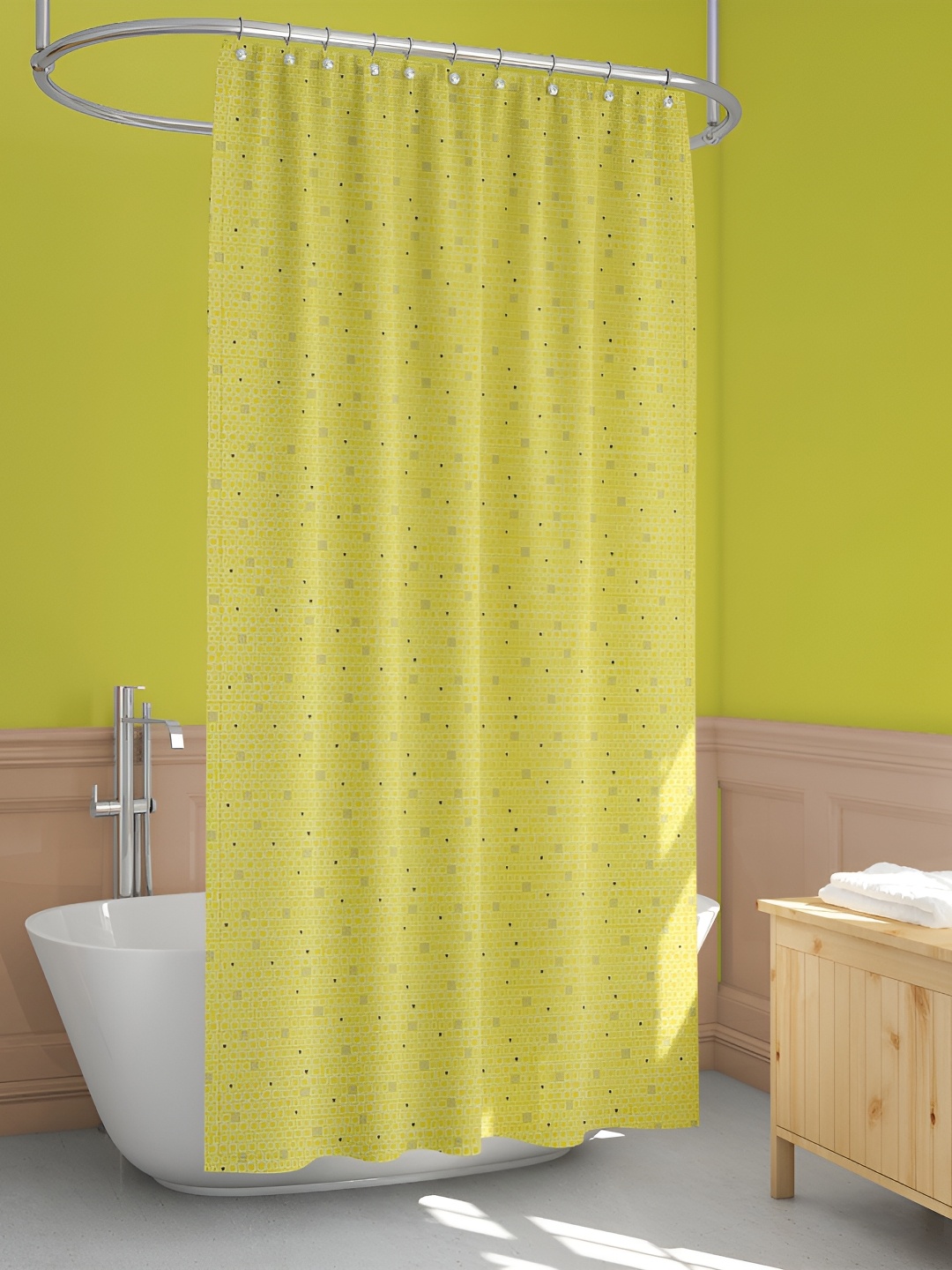 

ArtzFolio Yellow & White Printed Waterproof Shower Curtains