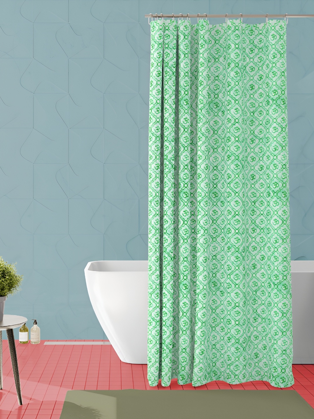 

ArtzFolio Green & White Printed Waterproof Shower Curtain