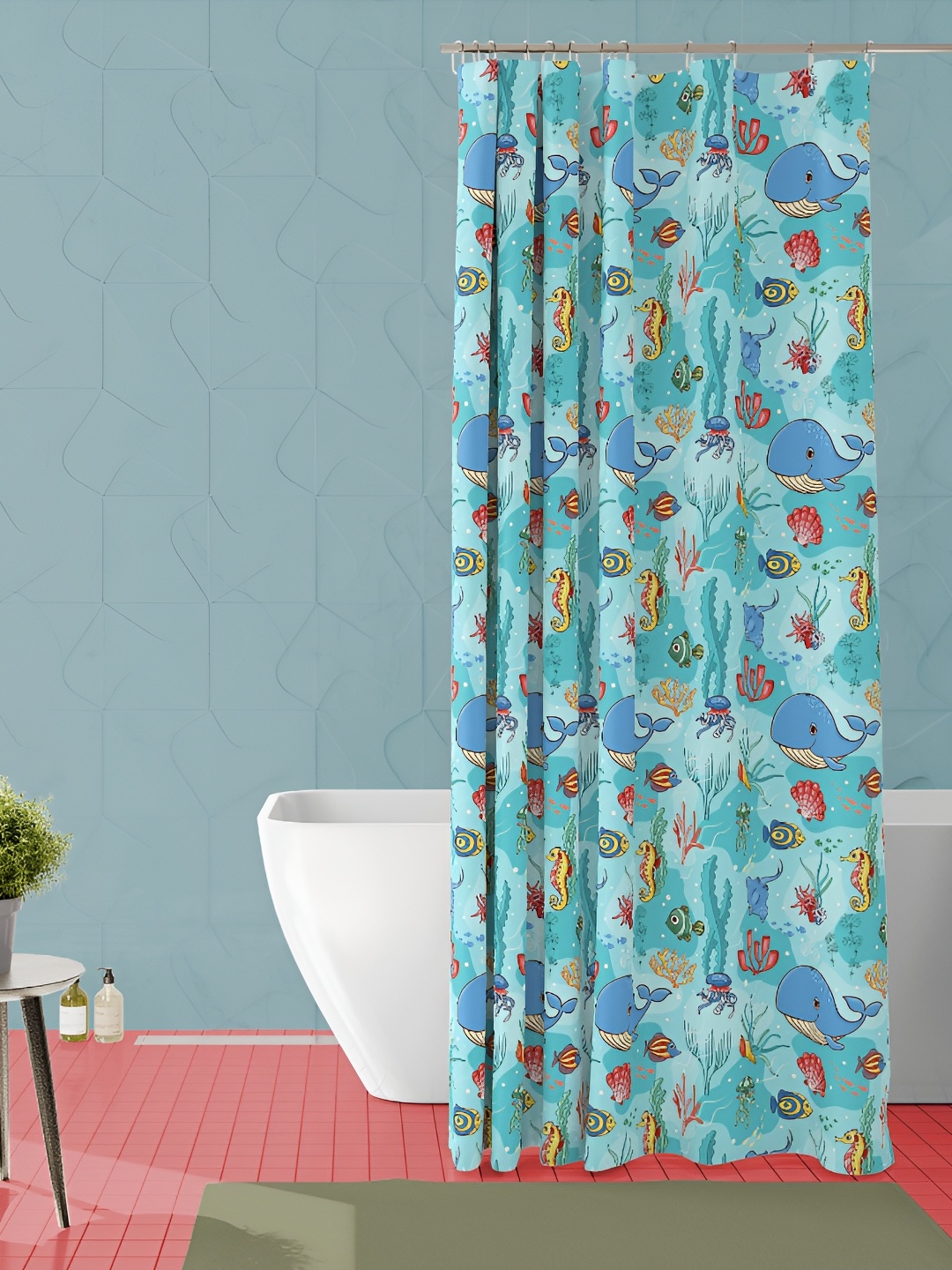 

ArtzFolio White-Pink, Blue & Green Printed Waterproof Shower Curtain