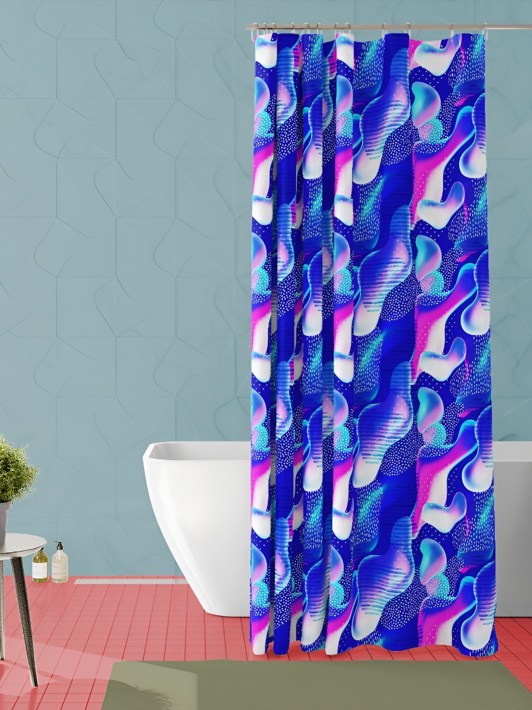 

ArtzFolio White & Blue Printed Waterproof Shower Curtain