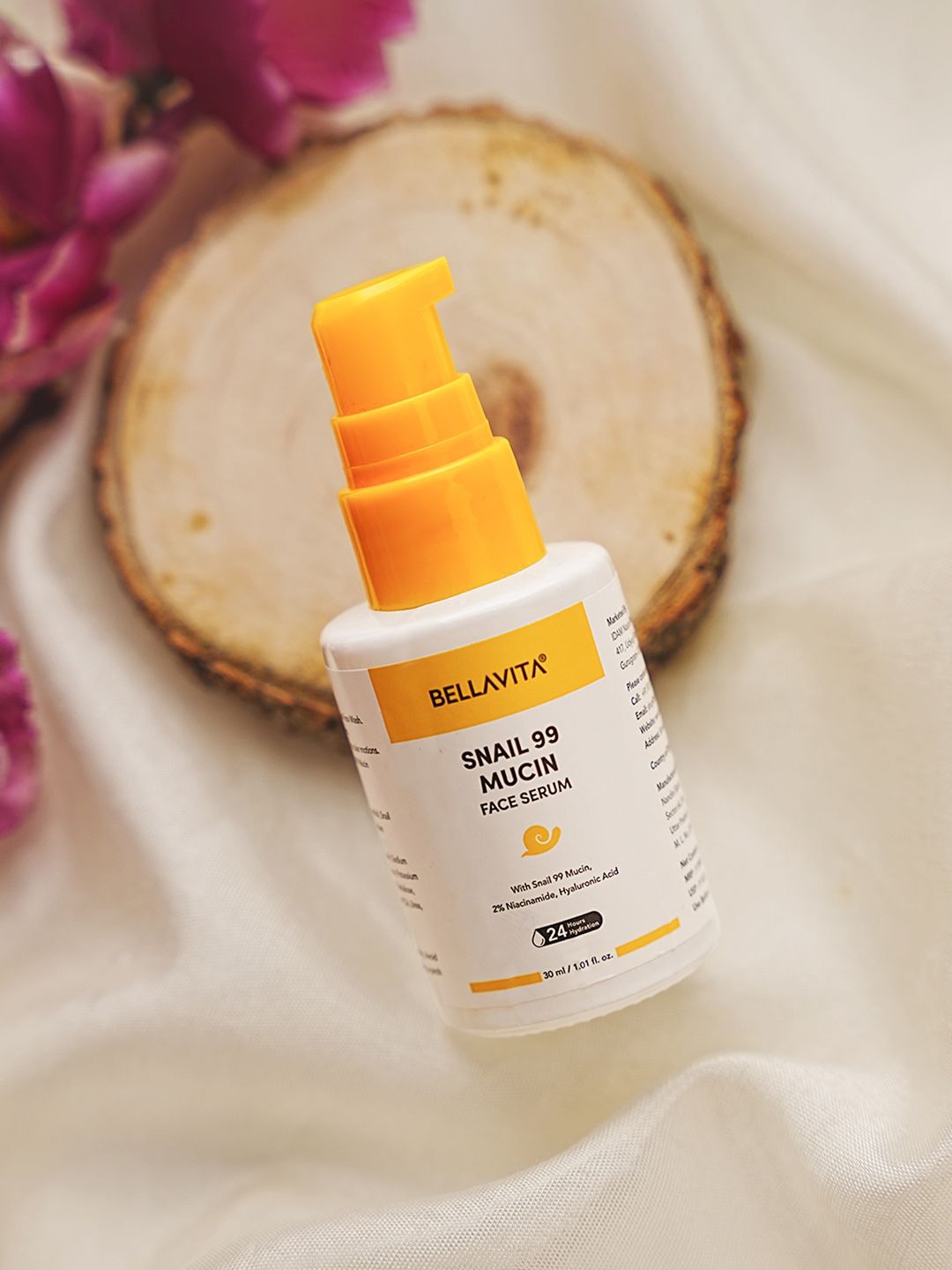 

Bella Vita Organic Snail 99 Mucin Face Serum with 2% Niacinamide & Hyaluronic Acid - 30 ml, Yellow