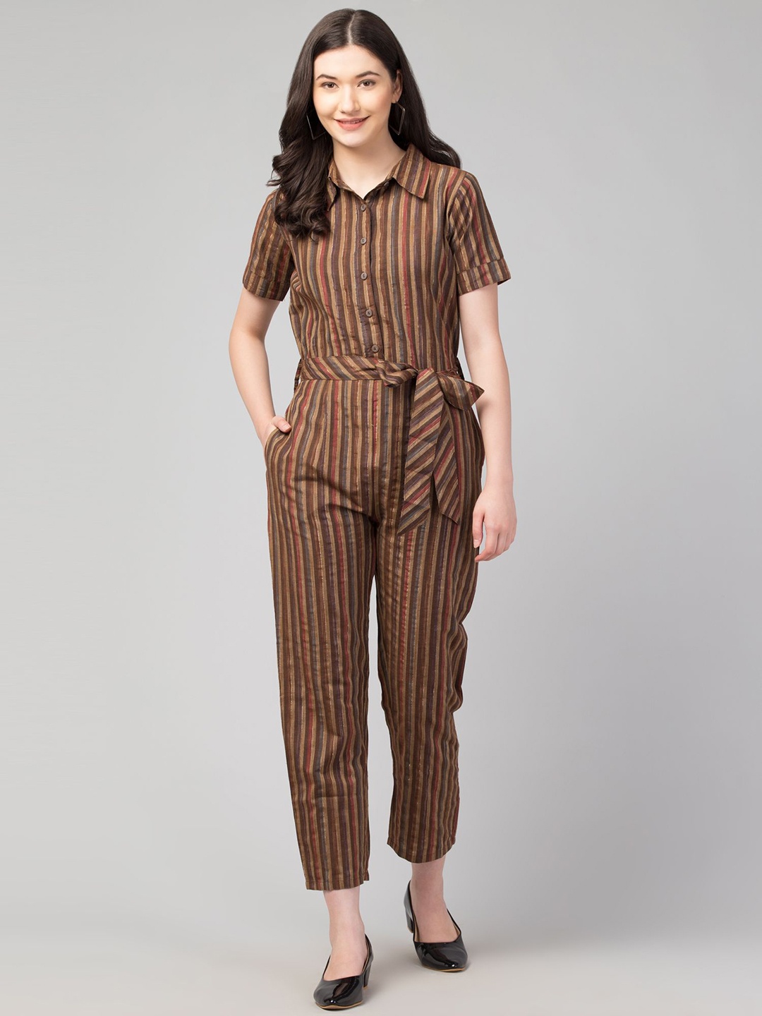 

Zuvino Striped Basic Jumpsuit, Brown