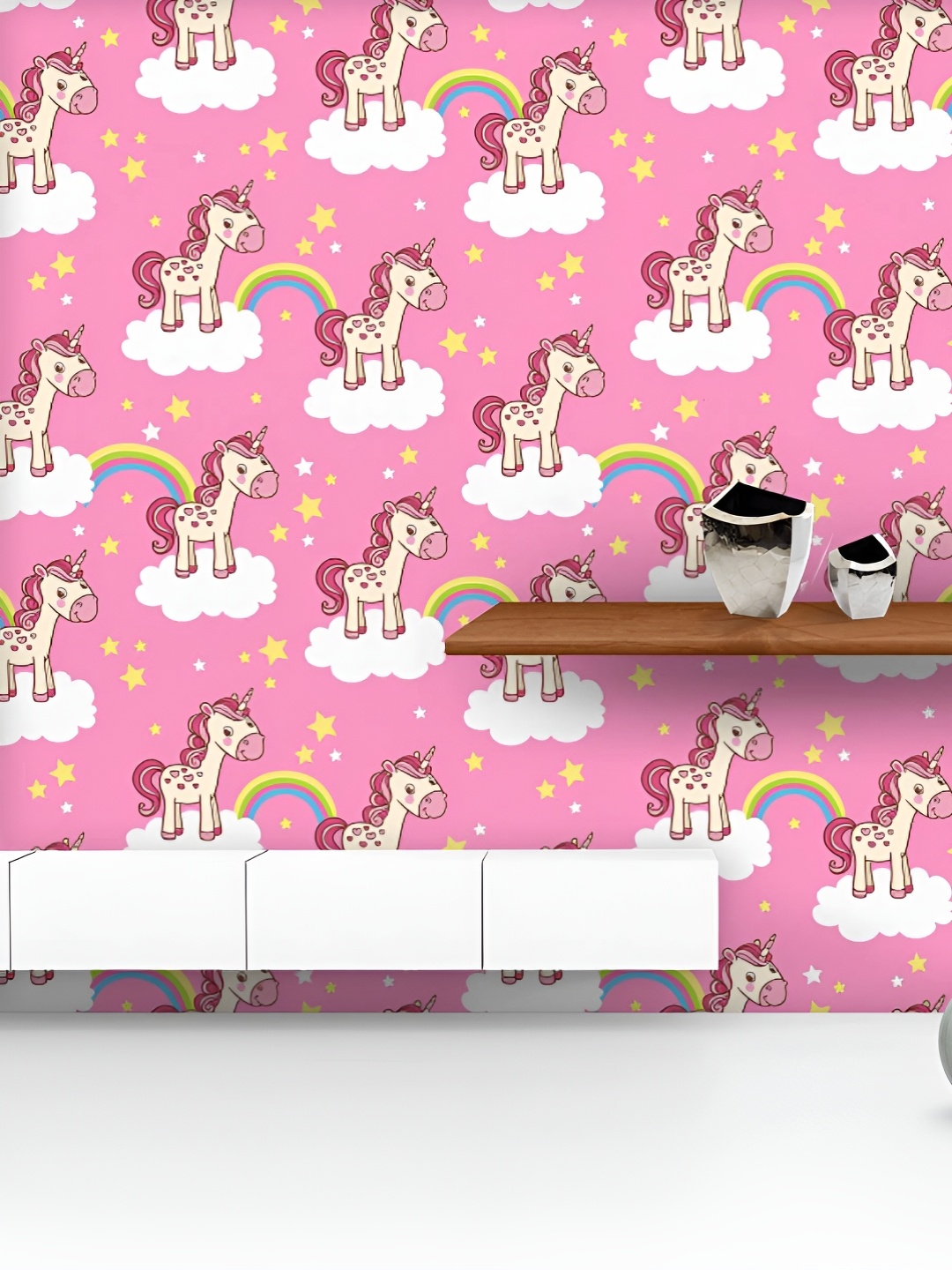 

ArtzFolio Printed UV-Resistant Anti-Bacterial Cartoon Horses In The Clouds Peel & Stick Wallpaper, Multi