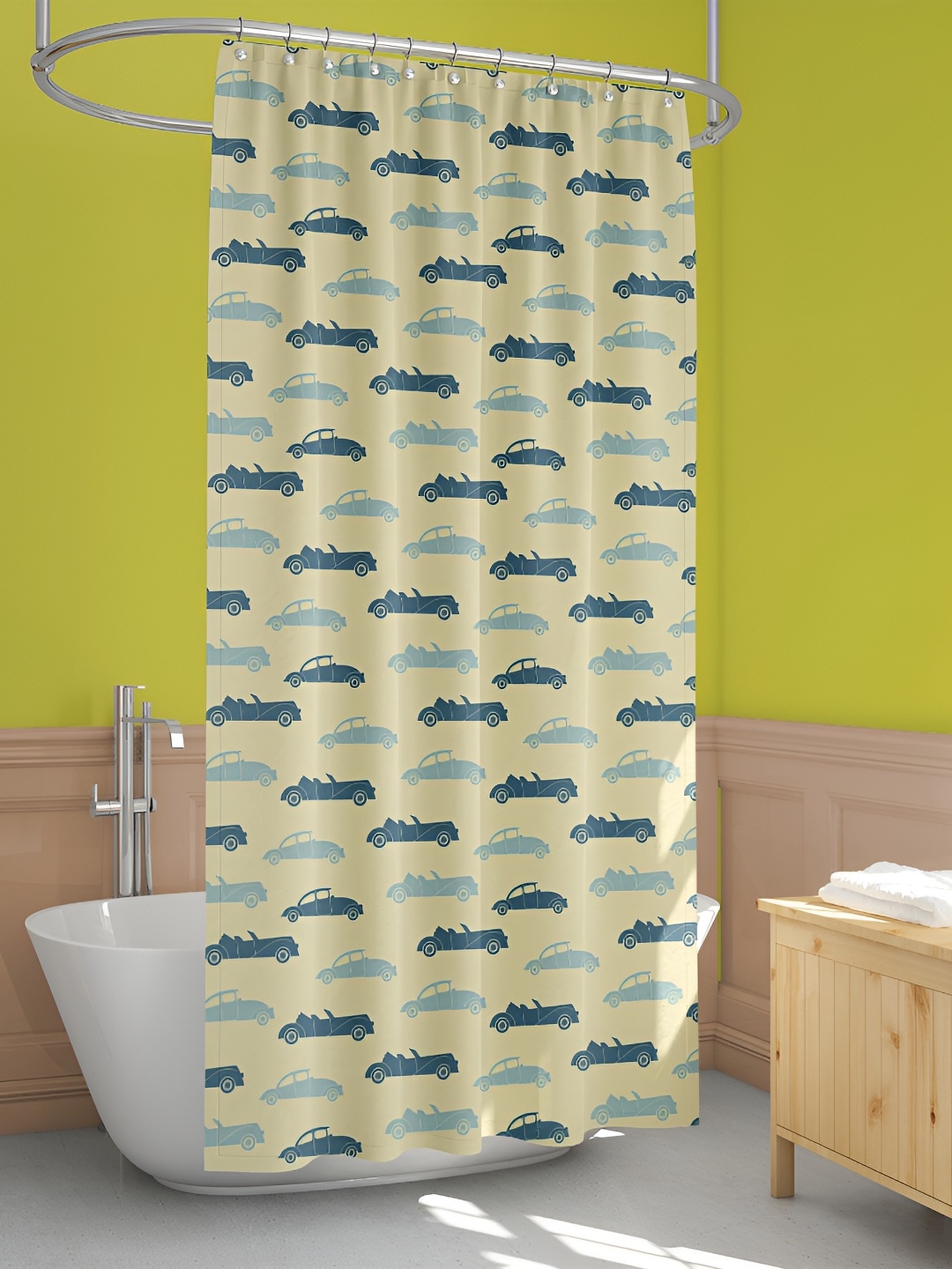 

ArtzFolio Cream Coloured & Blue Printed Waterproof Shower Curtain