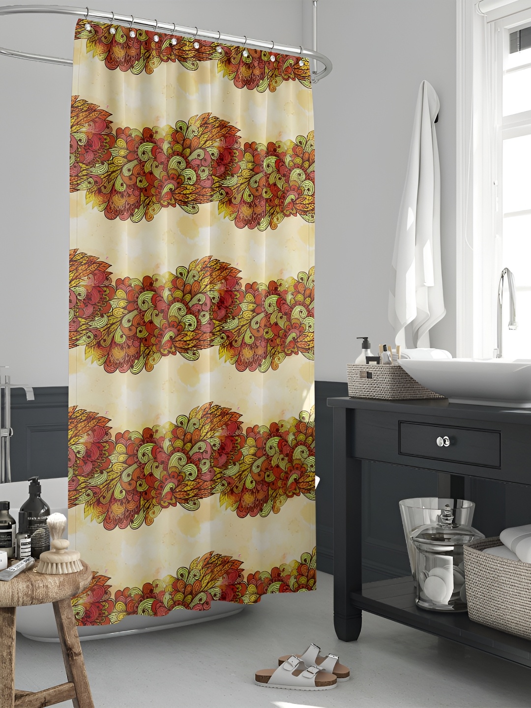 

ArtzFolio Brown & Beige Floral Printed Waterproof Shower Curtain
