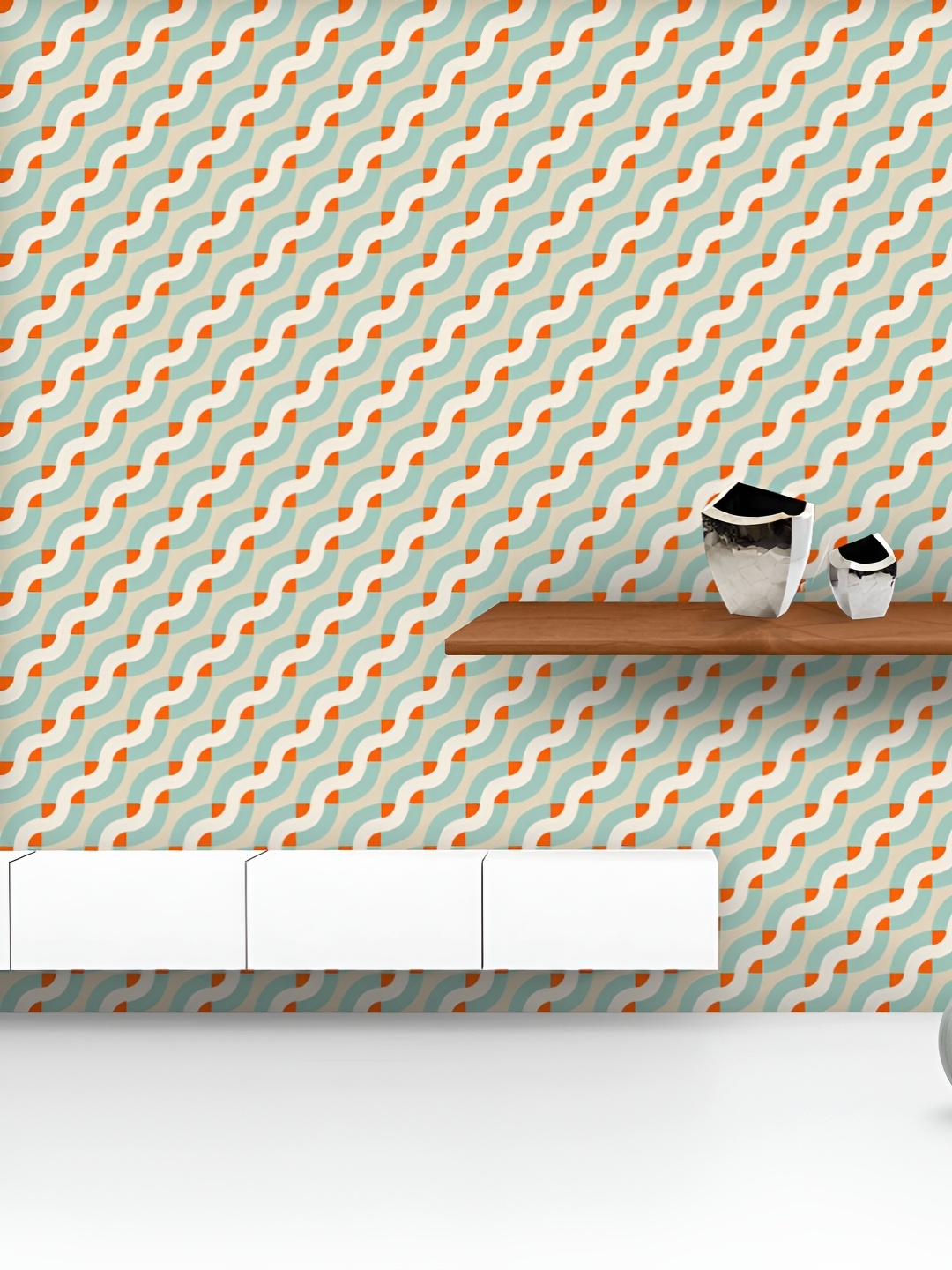 

ArtzFolio Printed UV-Resistant Anti-Bacterial Diagonal Waves Stripes Peel & Stick Wallpaper, Multi