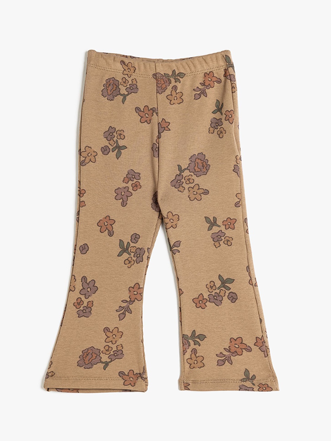 

Koton Girls Floral Printed Flared High-Rise Cotton Trousers, Brown