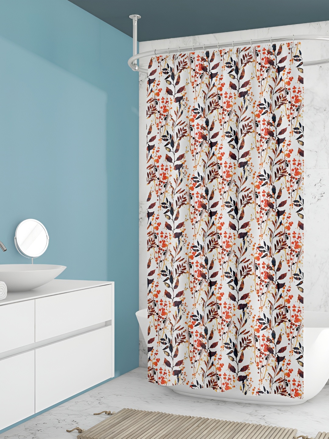 

ArtzFolio White & Brown Floral Printed Waterproof Shower Curtain