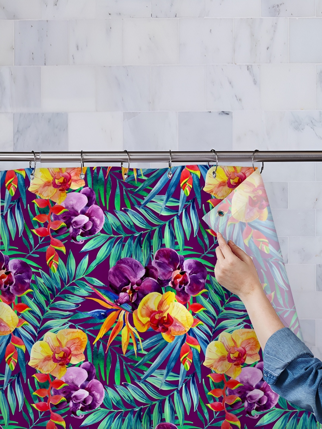 

ArtzFolio Purple & Yellow Floral Printed Waterproof Shower Curtain
