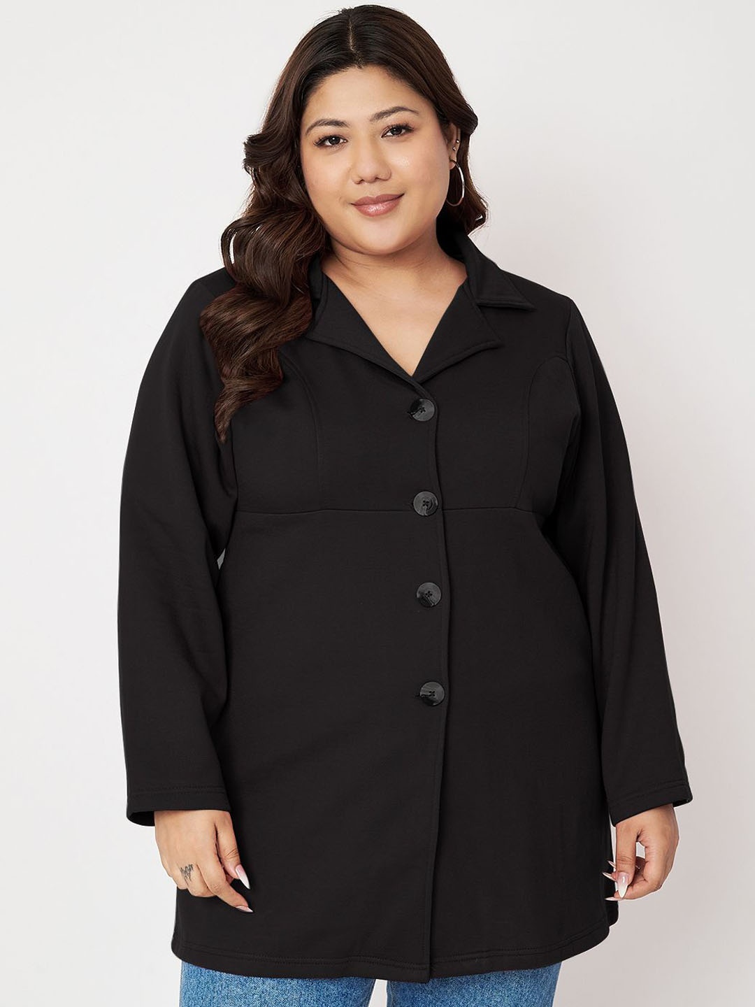 

BRINNS Notched Lapel Single Breasted Overcoat, Black