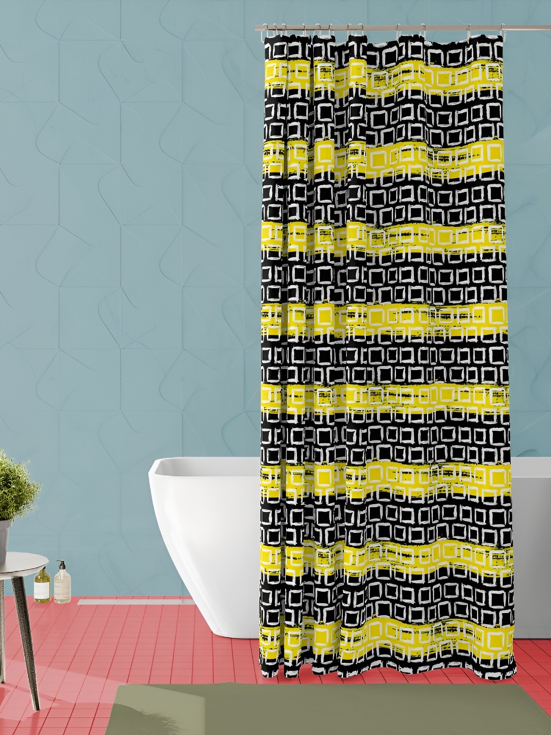 

ArtzFolio Yellow & Black Printed Waterproof Shower Curtains
