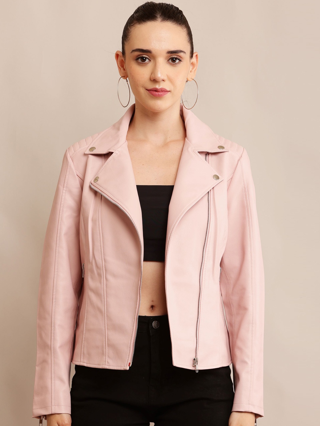 

TBOJ Women Leather Lightweight Crop Outdoor Leather Jacket, Pink