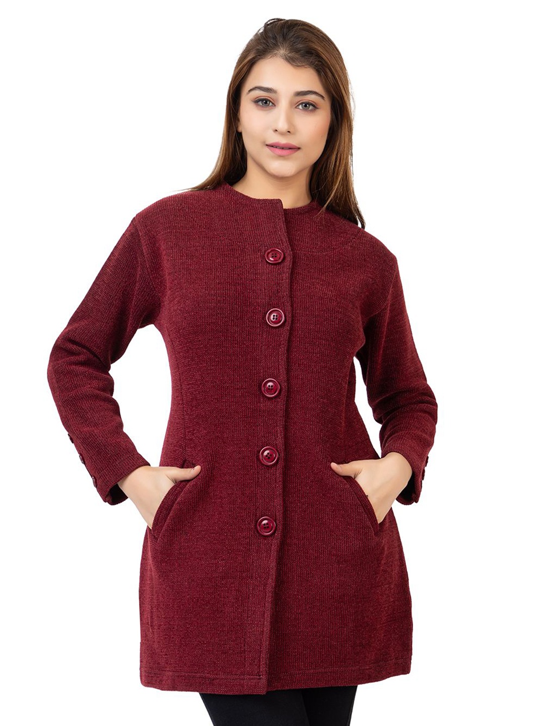 

TWENTY ME Women Longline Long Sleeves Cardigan, Maroon