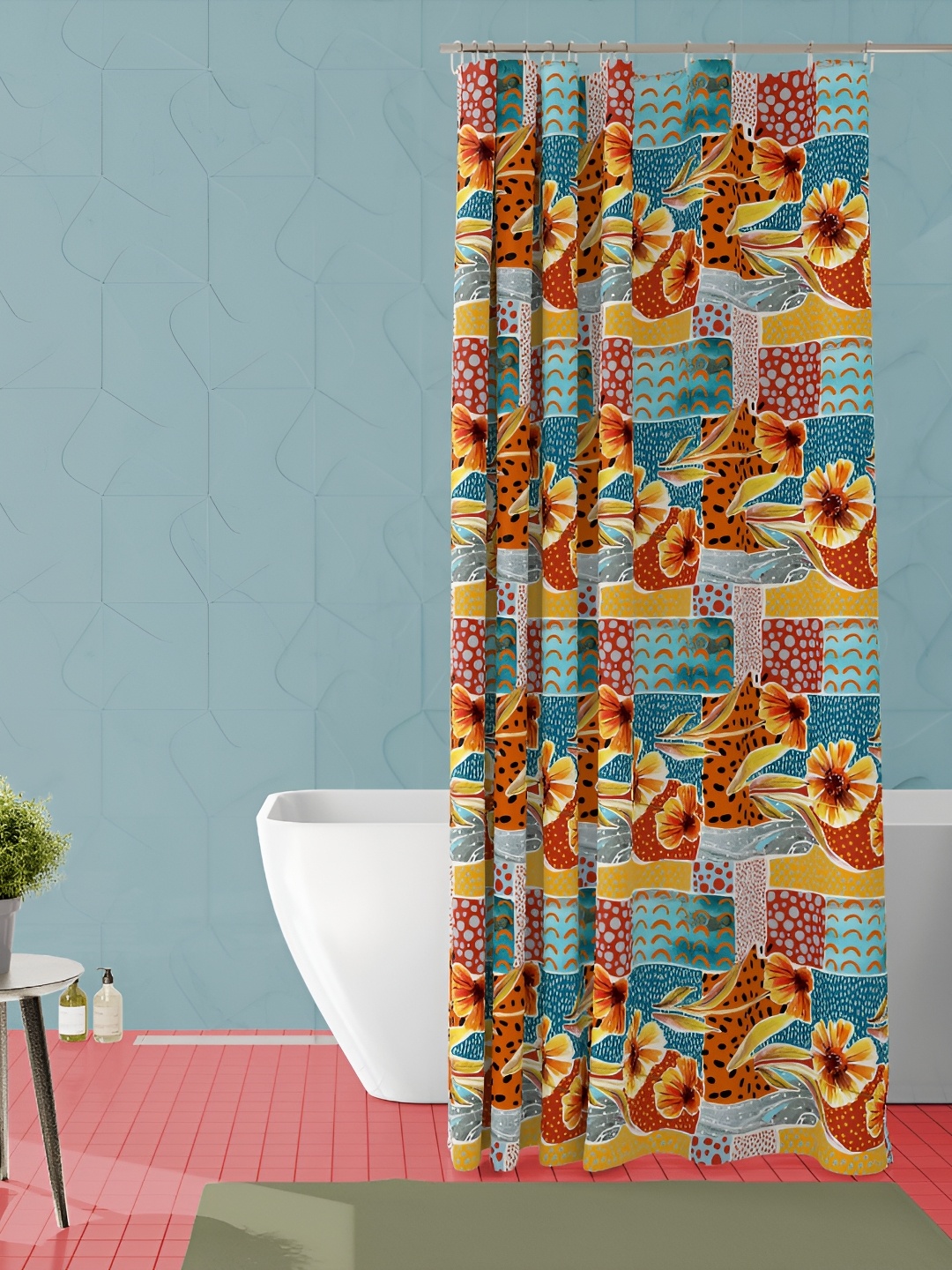 

ArtzFolio Blue & Yelow Floral Printed Waterproof Shower Curtain