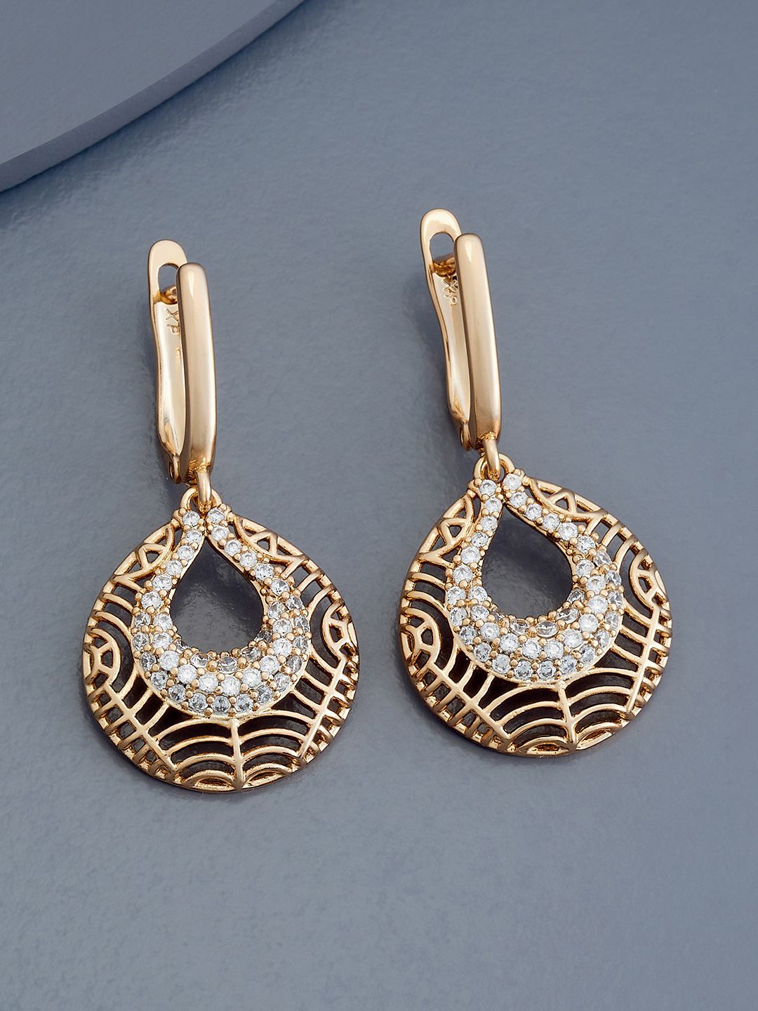 

Kushal's Fashion Jewellery Rose Gold Plated Zircon Studded Geometric Hoop Earrings