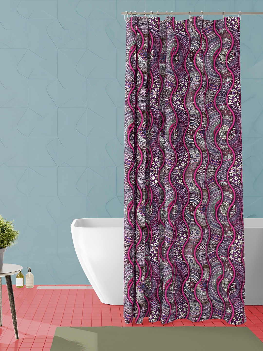 

ArtzFolio Pink & Blue Ethnic Motifs Printed Waterproof Shower Curtain