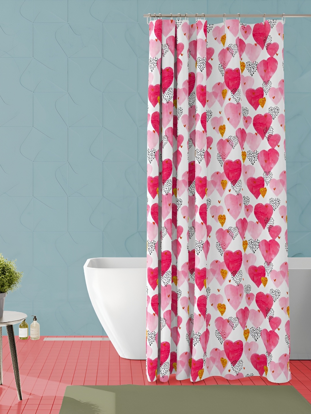 

ArtzFolio White & Pink Printed Waterproof Shower Curtain
