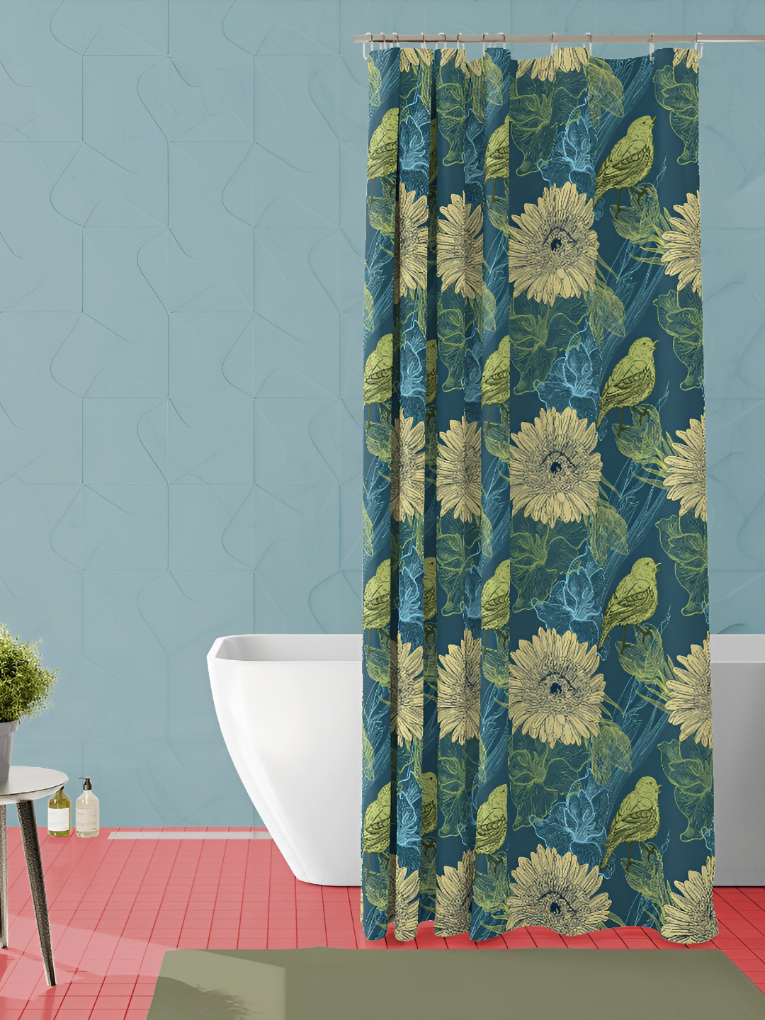 

ArtzFolio Blue & Green Floral Printed Waterproof Shower Curtain