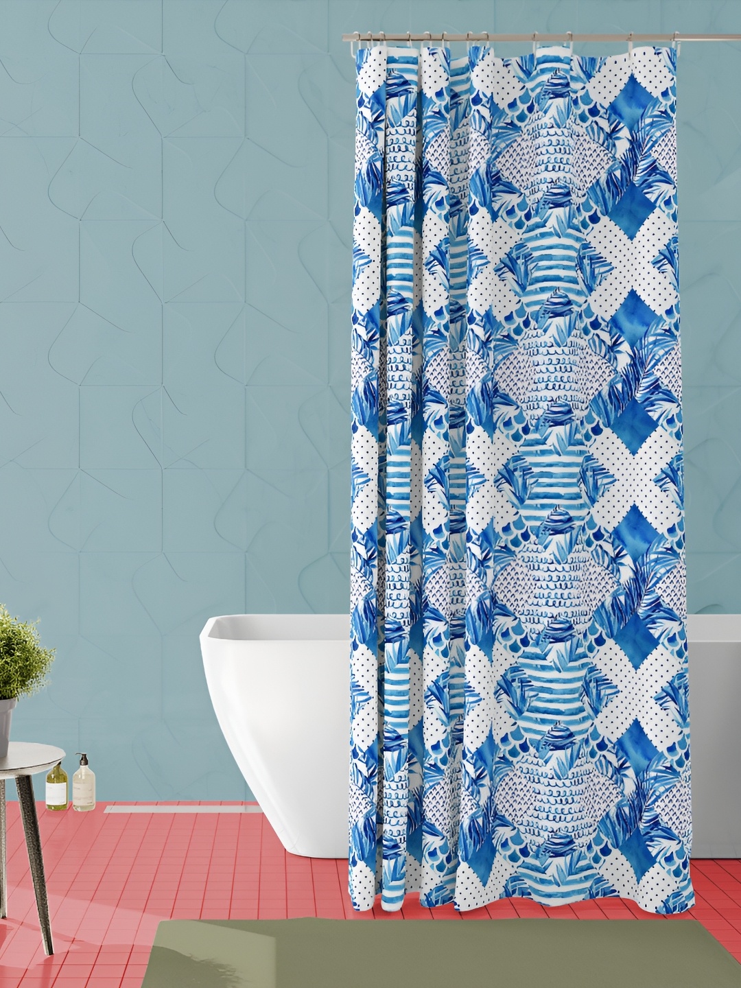

ArtzFolio White & Blue Printed Waterproof Shower Curtain