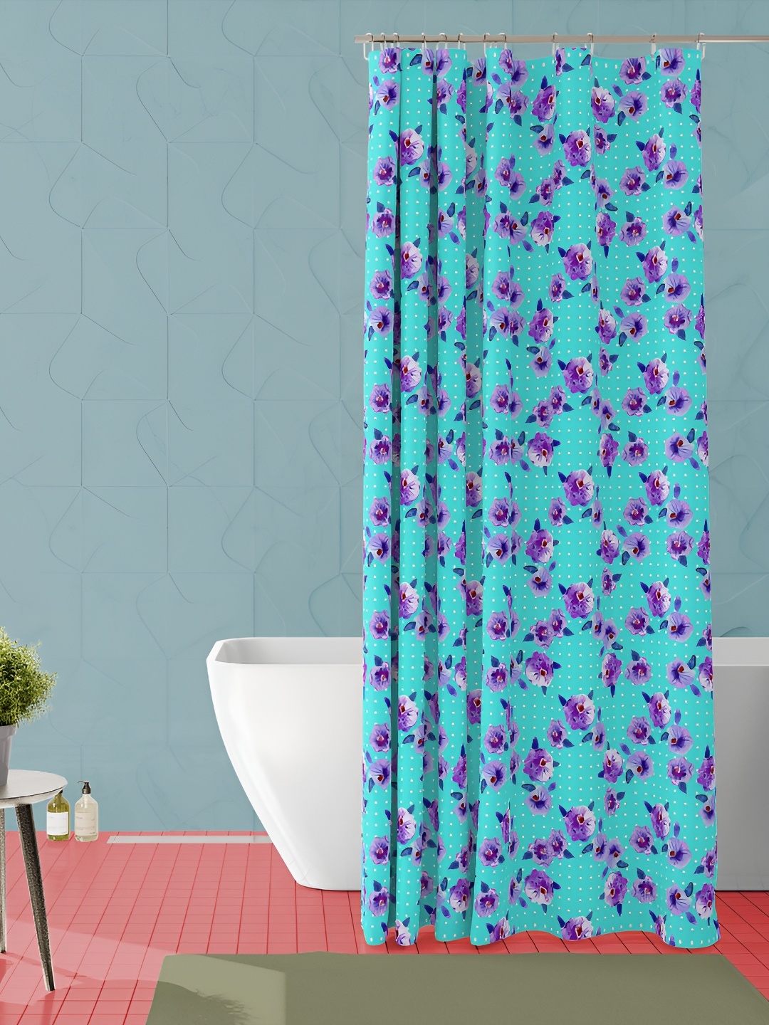 

ArtzFolio Sea-Green and Purple Floral Printed Waterproof Shower Curtain