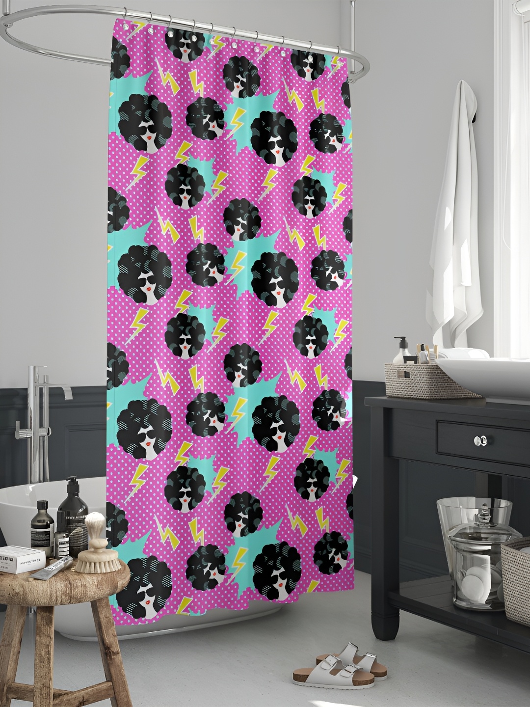 

ArtzFolio Pink & Black Abstract Printed Waterproof Shower Curtain